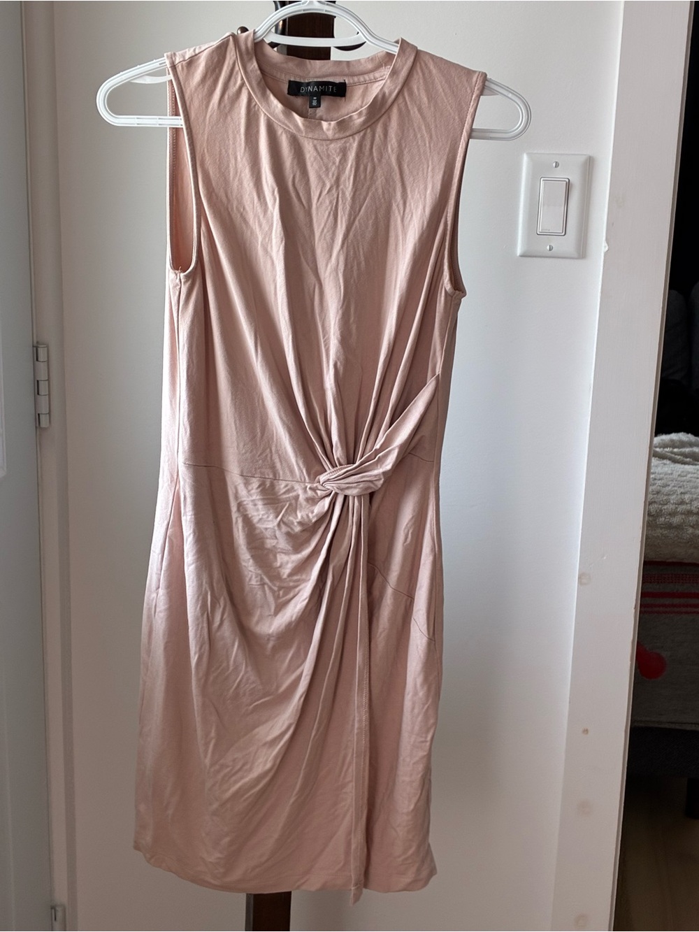 Dynamite Sleeveless Knot-Detail Midi Dress in Blush Pink